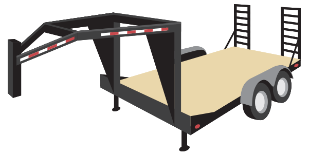 Semi-trailer commonly used to haul heavy equipment or machinery, with a deck drop just after the gooseneck and one before the wheels.